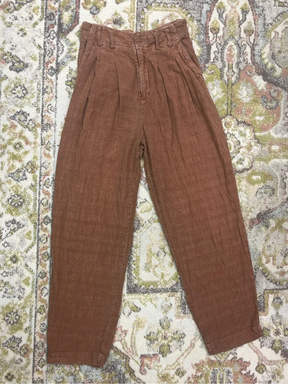 Free People Size 0 Brown Linen Blend Wide Leg Pants High Rise Relaxed Fit